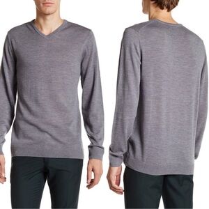 Broletto Gray 100% Merino Wool V-Neck Sweater Mens Sz Large